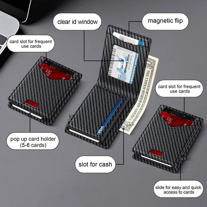 🔥 Men's RFID Minimalist Wallet | Slim Bifold Card Holder with Pop-Up Card Slot & Money Clip