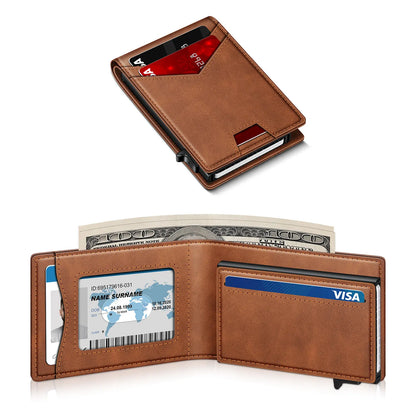 🔥 Men's RFID Minimalist Wallet | Slim Bifold Card Holder with Pop-Up Card Slot & Money Clip